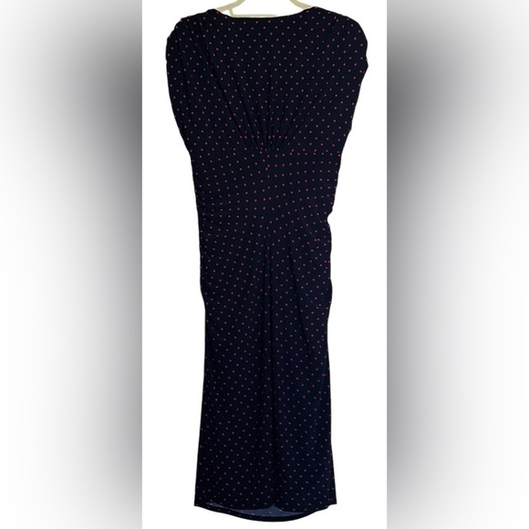 EVAN PICONE Navy Blue/Pink Polka Dot Sleeveless Midi Dress w/Rouching, Sz 8, GUC - Picture 10 of 10